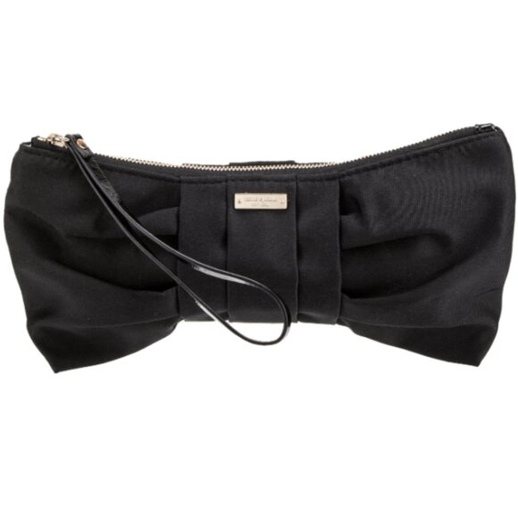 Kate Spade Black Bow Wristlet Pouch Polka Dot Lined Cosmetic Bag - Picture 1 of 4